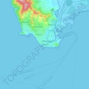 Carte topographique Piombino, altitude, relief