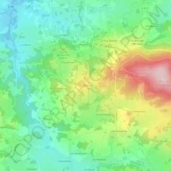 Carte topographique Le Teilloux, altitude, relief