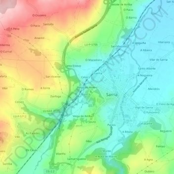 Carte topographique Veiga de Abaixo, altitude, relief