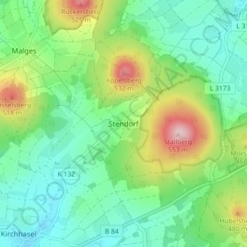 Carte topographique Stendorf, altitude, relief
