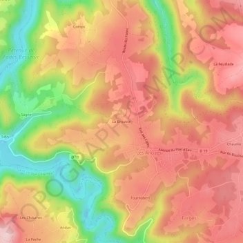 Carte topographique La Brousse, altitude, relief