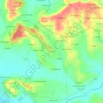 Carte topographique La Voirie, altitude, relief