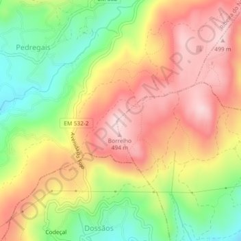 Carte topographique Borrelho, altitude, relief