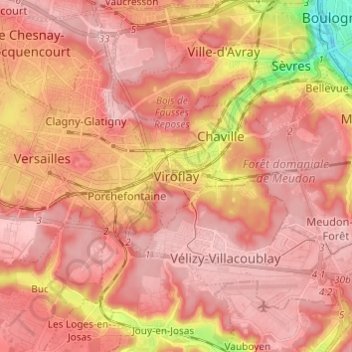 Carte topographique Viroflay, altitude, relief