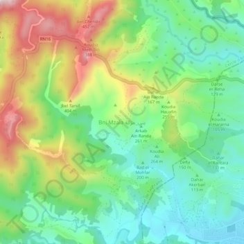 Carte topographique Bni Mzala, altitude, relief