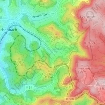 Carte topographique Vormwald, altitude, relief