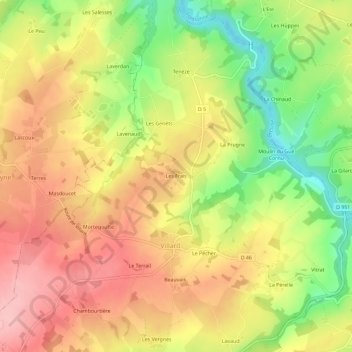Carte topographique Les Frais, altitude, relief
