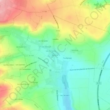 Carte topographique Bournat, altitude, relief