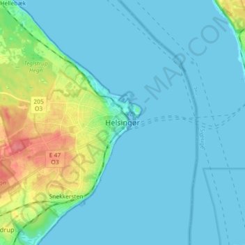 Carte topographique Elseneur, altitude, relief