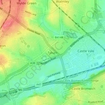 Carte topographique Tyburn, altitude, relief