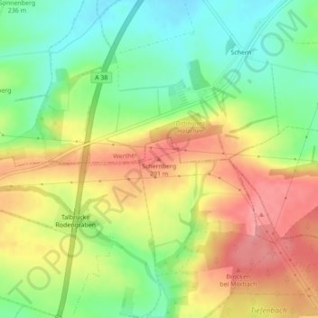 Carte topographique Schernberg, altitude, relief
