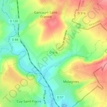 Carte topographique Bouricourt, altitude, relief