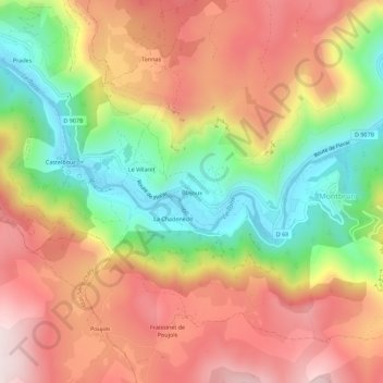 Carte topographique Blajoux, altitude, relief