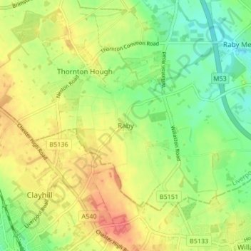 Carte topographique Raby, altitude, relief