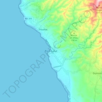 Carte topographique Port-Salut, altitude, relief