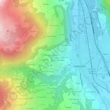 Carte topographique Mernex, altitude, relief