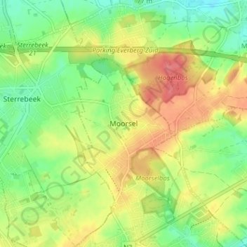 Carte topographique Moorsel, altitude, relief