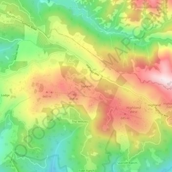 Carte topographique Skyland, altitude, relief