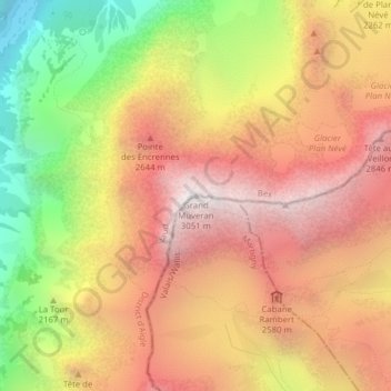 Carte topographique Grand Muveran, altitude, relief