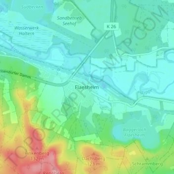 Carte topographique Flaesheim, altitude, relief