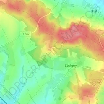 Carte topographique Les Rouges Verts, altitude, relief