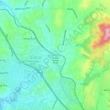 Carte topographique Buena Creek, altitude, relief