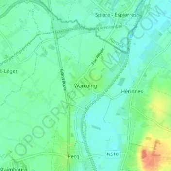 Carte topographique Warcoing, altitude, relief