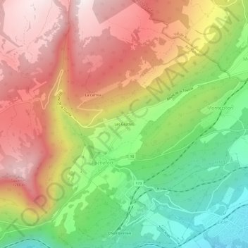 Carte topographique Les Grattes, altitude, relief