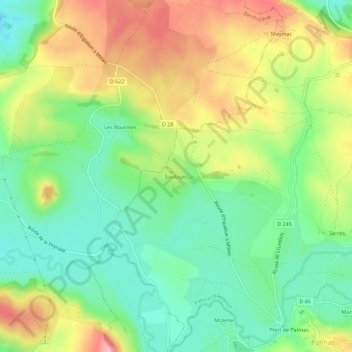 Carte topographique Soulages, altitude, relief