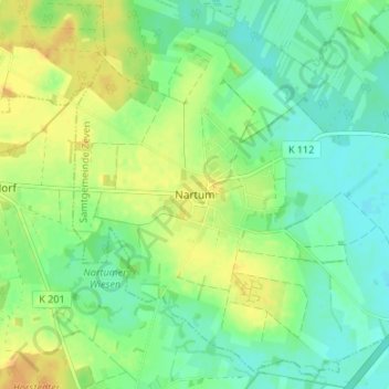 Carte topographique Nartum, altitude, relief
