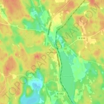 Carte topographique Holmsjö, altitude, relief
