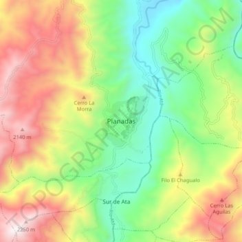 Carte topographique Planadas, altitude, relief