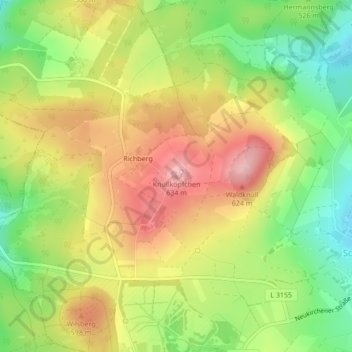 Carte topographique Knüllköpfchen, altitude, relief