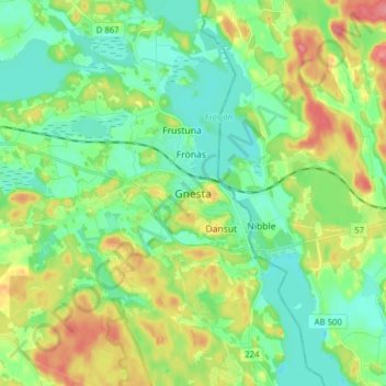 Carte topographique Gnesta, altitude, relief