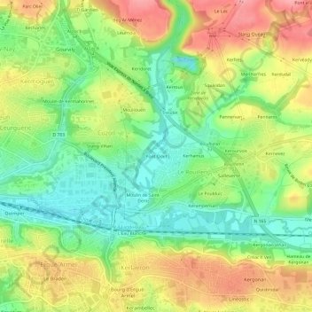 Carte topographique Pont Odet, altitude, relief
