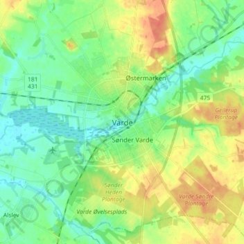 Carte topographique Varde, altitude, relief