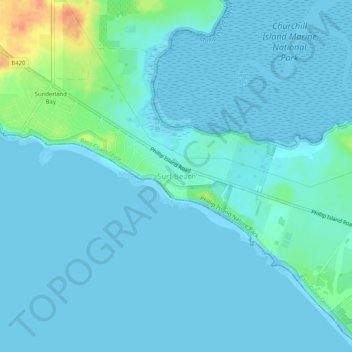 Carte topographique Surf Beach, altitude, relief