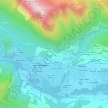 Carte topographique Marcelly, altitude, relief