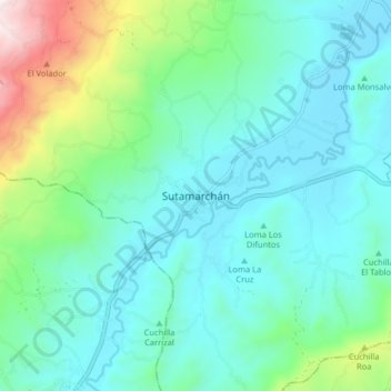 Carte topographique Sutamarchán, altitude, relief