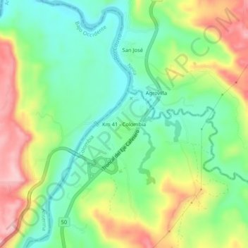 Carte topographique Km 41 - Colombia, altitude, relief