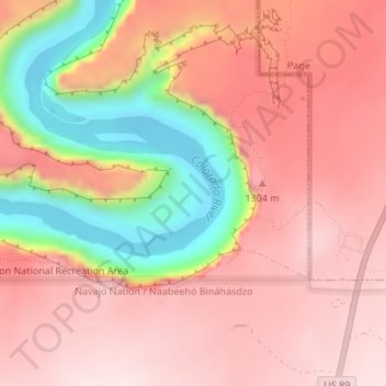 Carte topographique Horseshoe Bend, altitude, relief