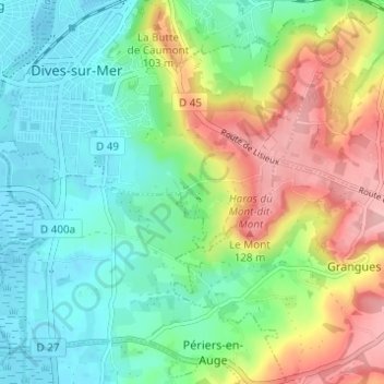 Carte topographique Bernières, altitude, relief