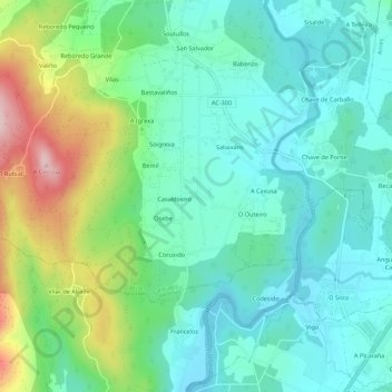 Carte topographique Romarís, altitude, relief