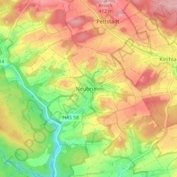 Carte topographique Neubrunn, altitude, relief