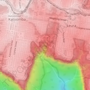 Carte topographique Leura Cascades, altitude, relief