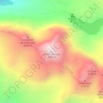 Carte topographique Collarada, altitude, relief