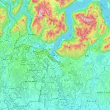 Carte topographique Como, altitude, relief