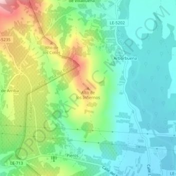 Carte topographique Alto de los Infiernos, altitude, relief