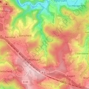 Carte topographique Hombachsmühle, altitude, relief
