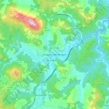 Carte topographique Arrasate / Mondragón, altitude, relief